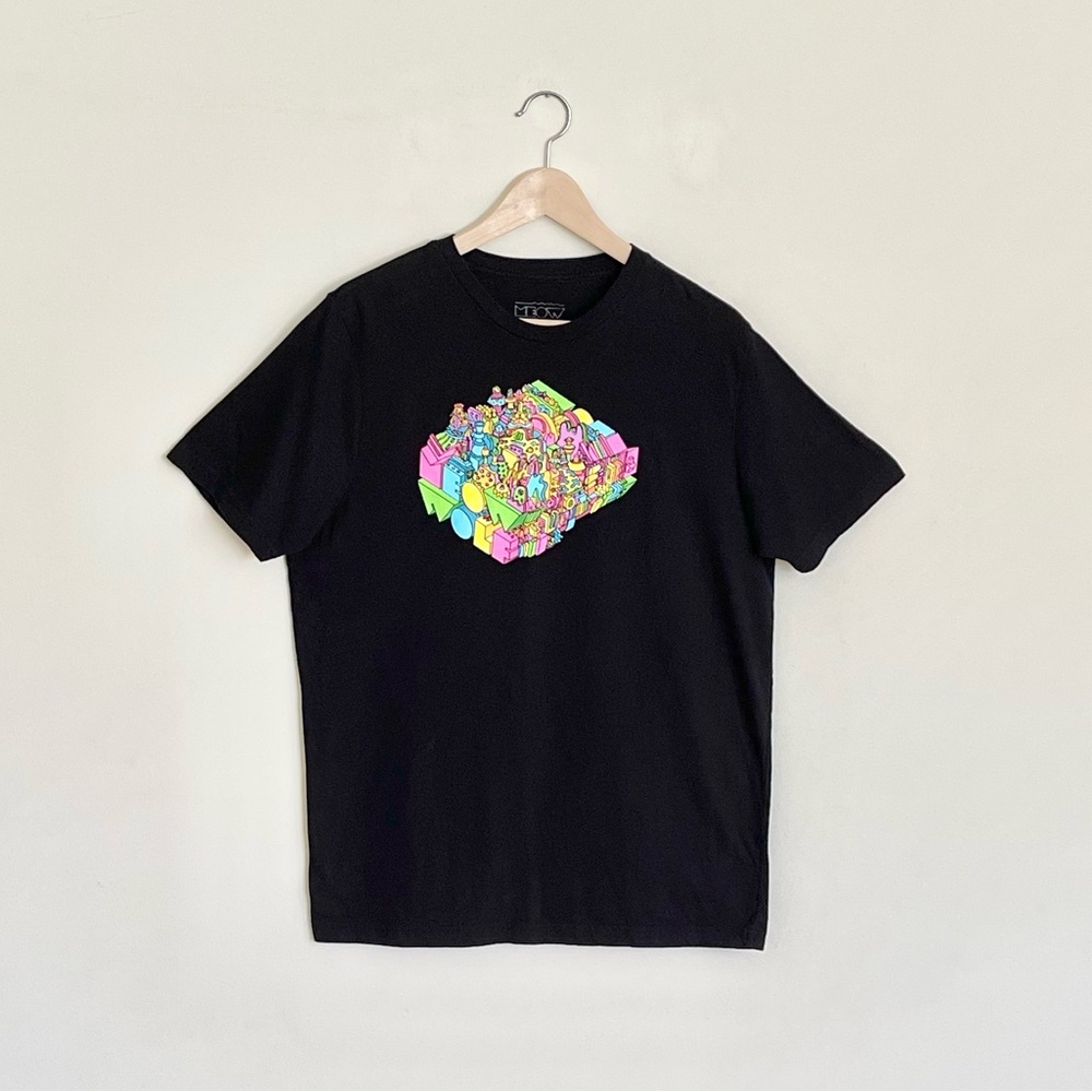 Meow Wolf 3D Multicolor Logo Graphic Black T Shirt Adult size Large